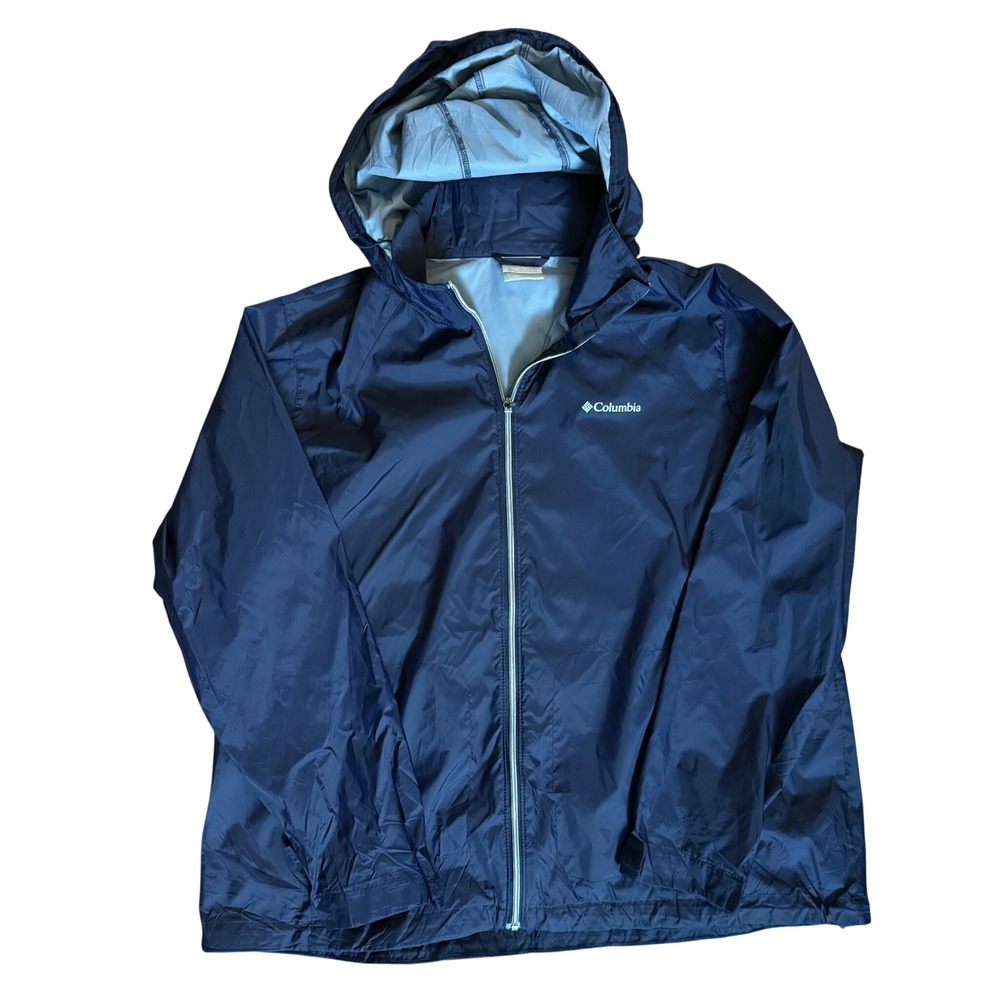 Columbia Navy Blue Full Zip Hooded Windbreaker Jacket Mens 2X